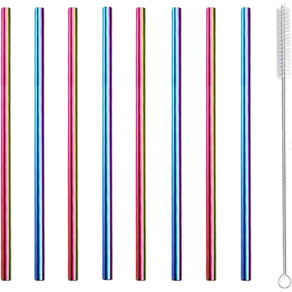 Colorful 8-Piece Durable Metallic Stainless Steel Straws - 6-Inch Short Mini Washable Metal Drinking Straws for Coffee Mugs, Bar Parties with Cleaning Brush
