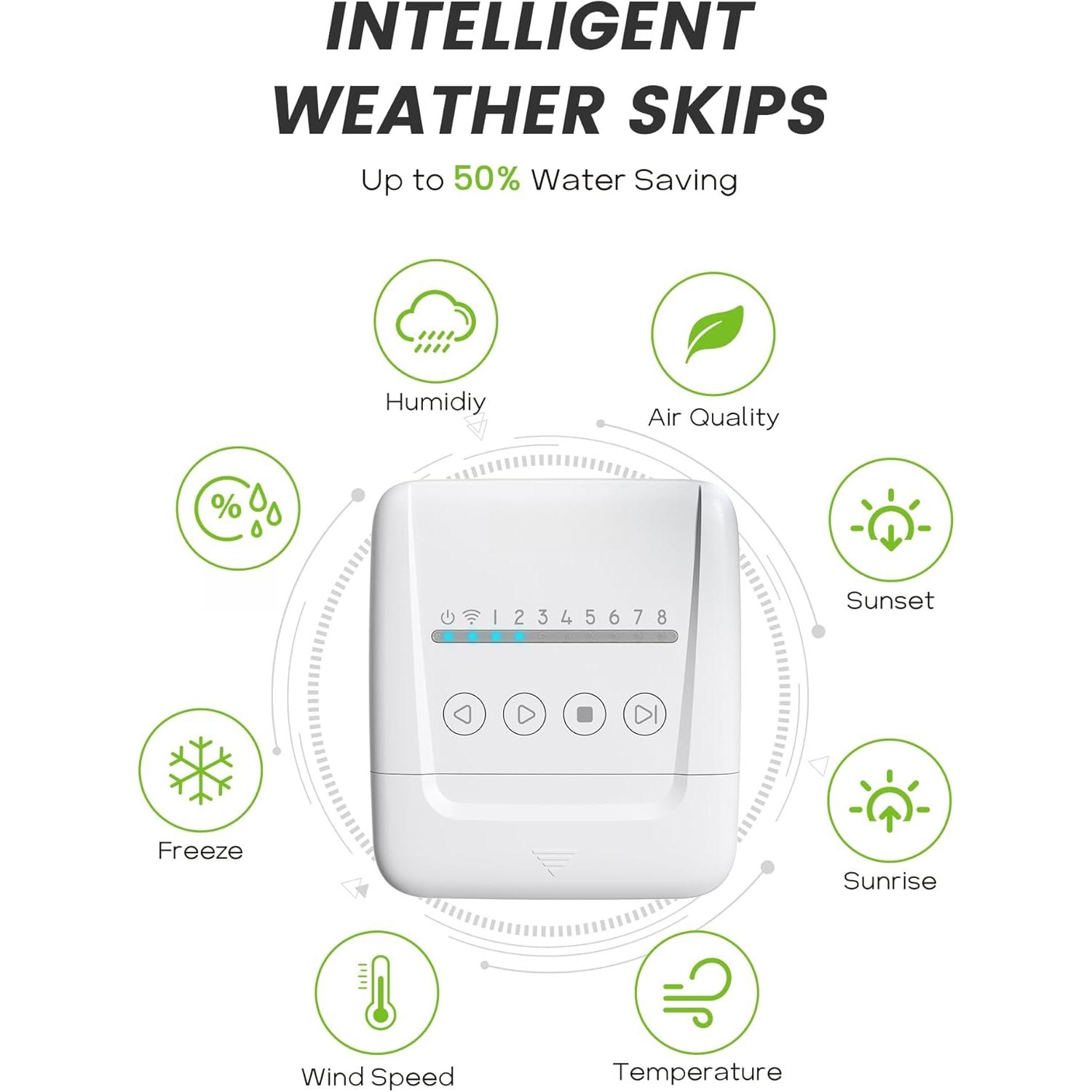 8 Zone  Sprinkler Controller - Local Weather Intelligence WiFi Sprinkler System Controller, Easy Install APP Control Irrigation System, Sprinkler Timer for Garden Yard