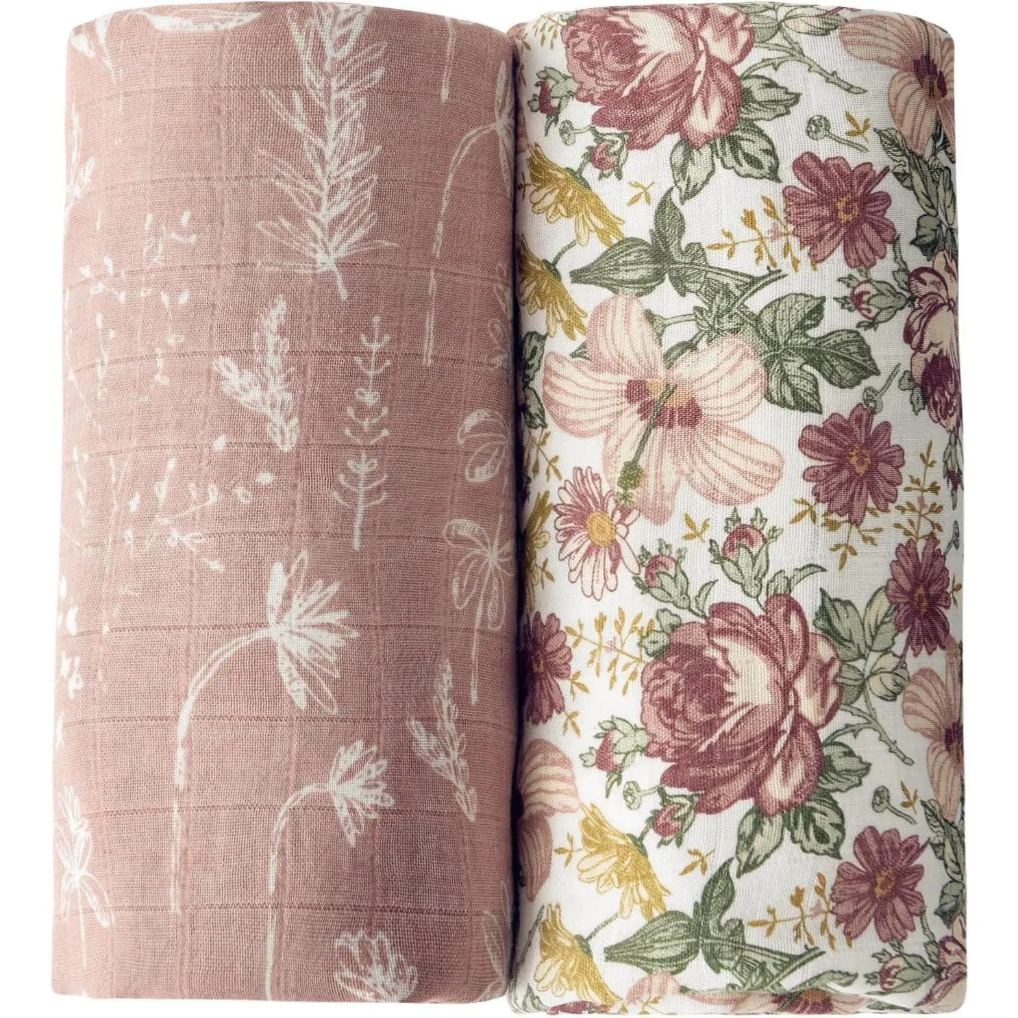 2 Pack Western Wild Flowers Muslin Swaddle Blankets for Baby Girls, Receiving Blanket Large 47 x 47 inches, Soft Breathable Muslin Baby Blanket for Newborn(Vintage Floral)