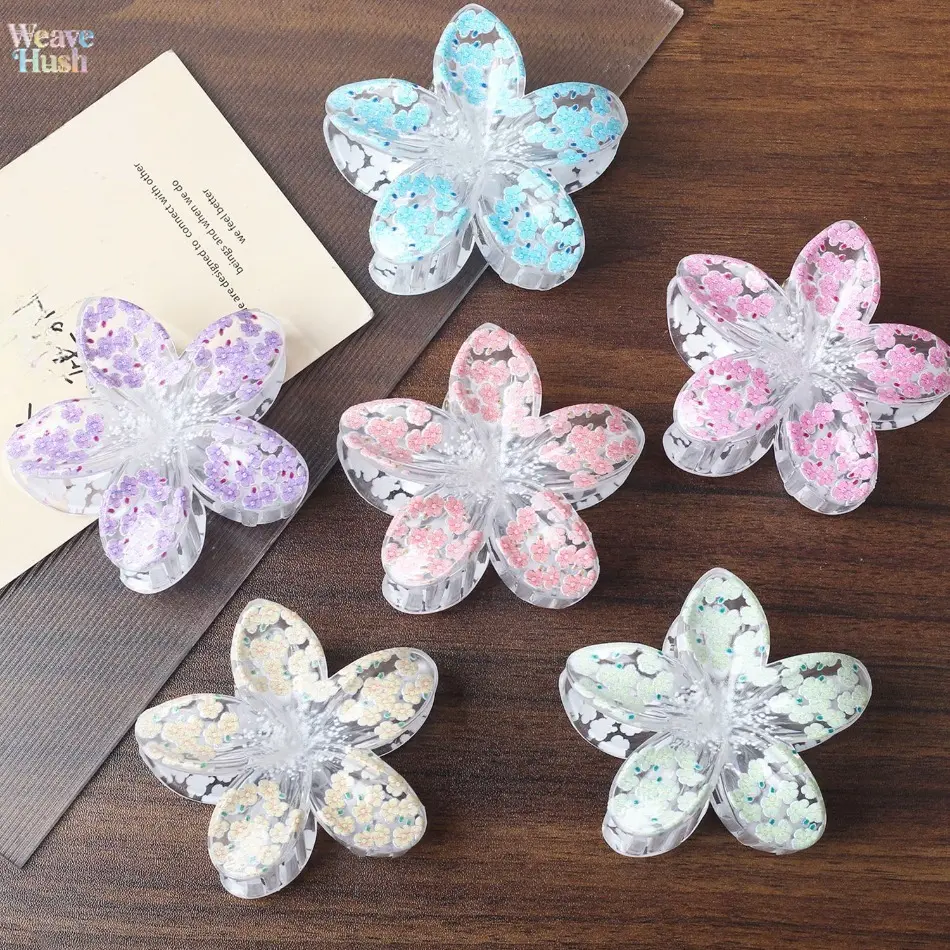 6Pcs Gradient Floral Egg Shape Shark Claw Clips Set, Trendy Vacation Flower Hair Grab Clips, Cute Back Head Hair Accessories for Women Daily & Beach Styling