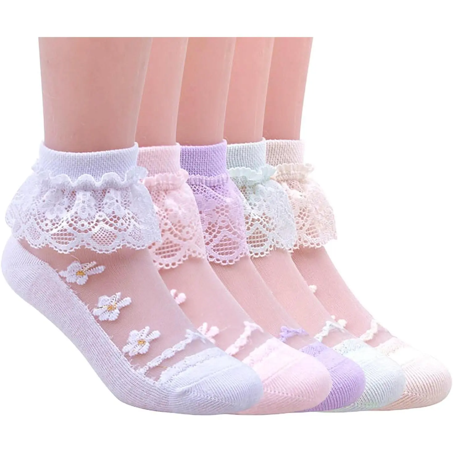 5Pairs of Ruffle Pageant Frilly Socks  Toddler Girls Baby White Lace Ankle Dress Socks Summer Mesh Women Sock New model babymusthave products ropa