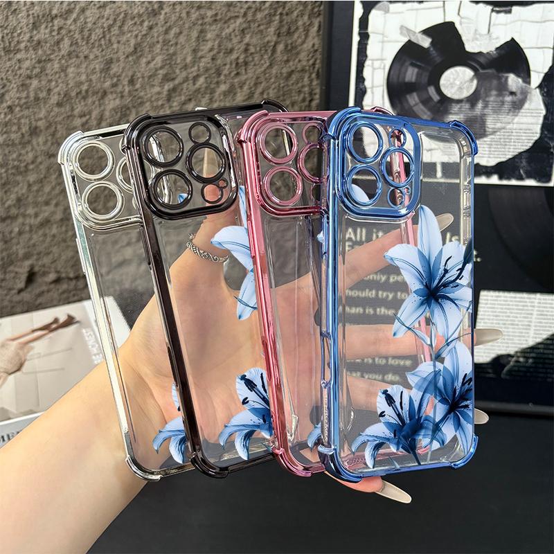 Blue Lily Whisper for Phone Phone Case for iPhone 17/16/15/14/13/12/11/xs/xs max/xr/Samsung/S22/S23/S24/S25PLUS  FE ULTRA  EDGEElegant White Floral Soft TPU Shockproof Protective Cover Gift