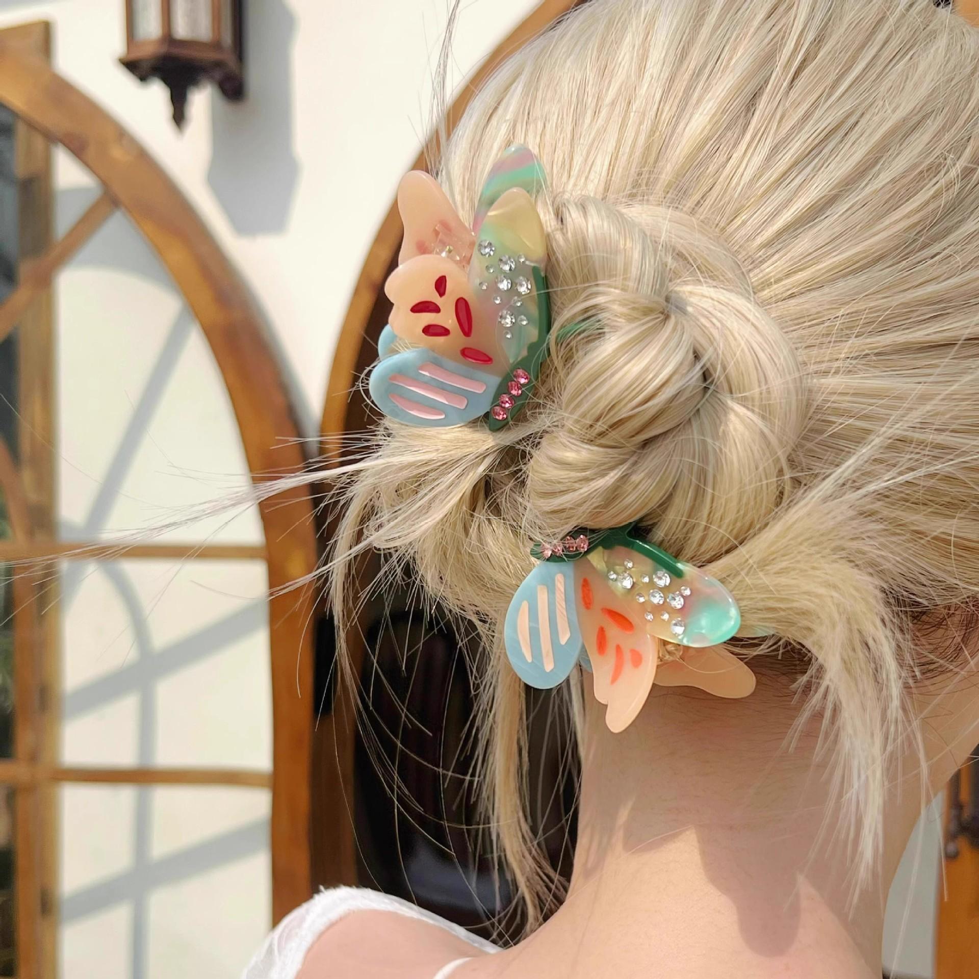 2 pcs New Butterfly Hair Clip Premium Acetate Updo Accessory |   Korean-Style Fashion Hair Clip for Women