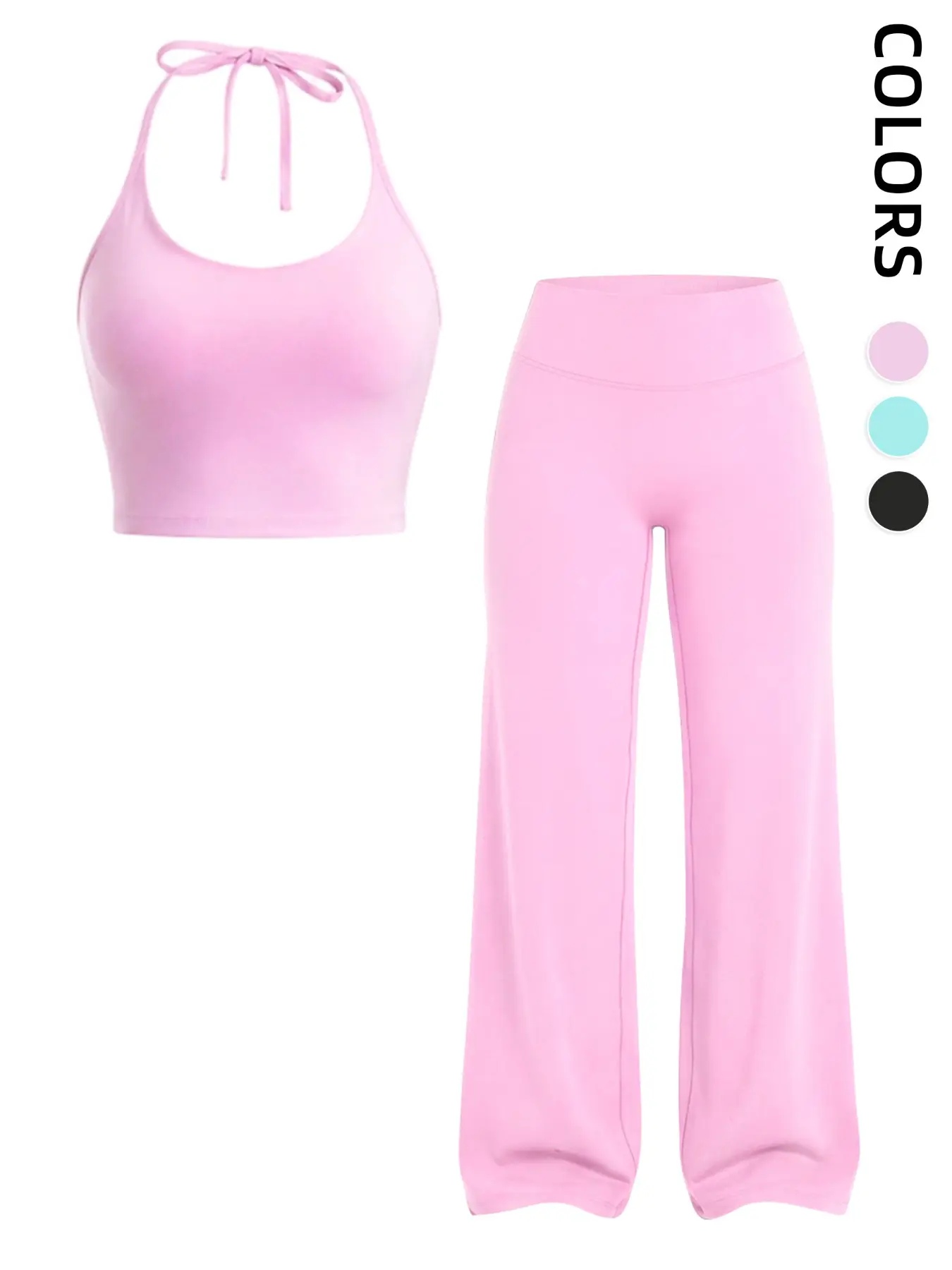 Women's Fitness Set, Stylish Comfortable Tie-Back Halter Top & High-Waisted Loose Yoga Dance Pants, 2-Piece Workout, Gym Workout Set, High Elastic Activewear