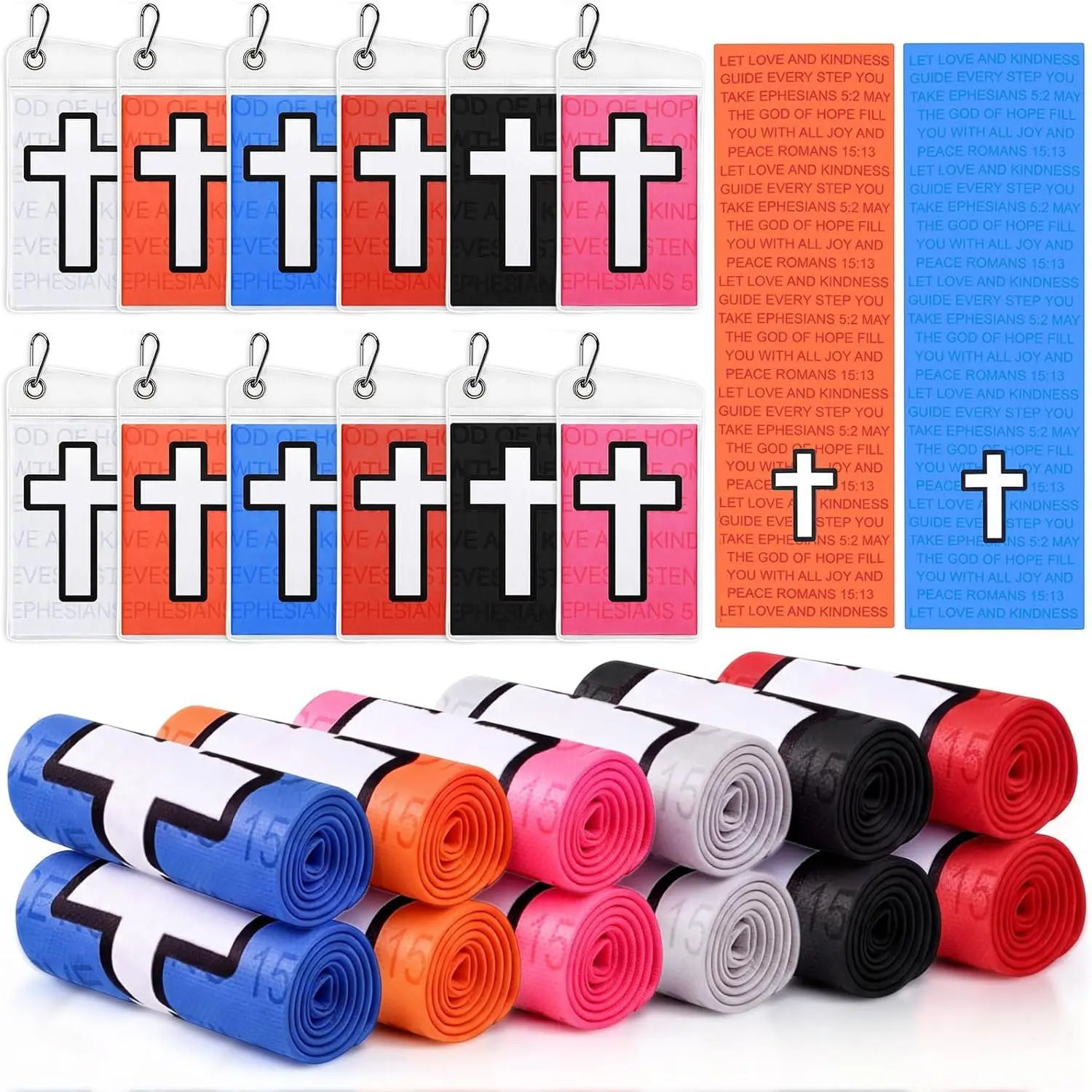 Tiamon 12 Pack Baseball Cooling Towels 40" x 12" Christian Bible Verse Towels Microfiber Softball Chilly Cool Wrap with Religious Cross for Baseball, Softball, Sports, Gym, Yoga, Running, Church Gifts