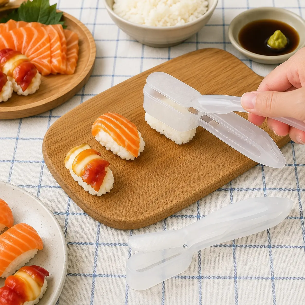 2-Pack Mini Sushi Maker Tools, White Nigiri Rice Mold Press with Handle for Homemade Sushi, Bento Lunch and Meal Prep