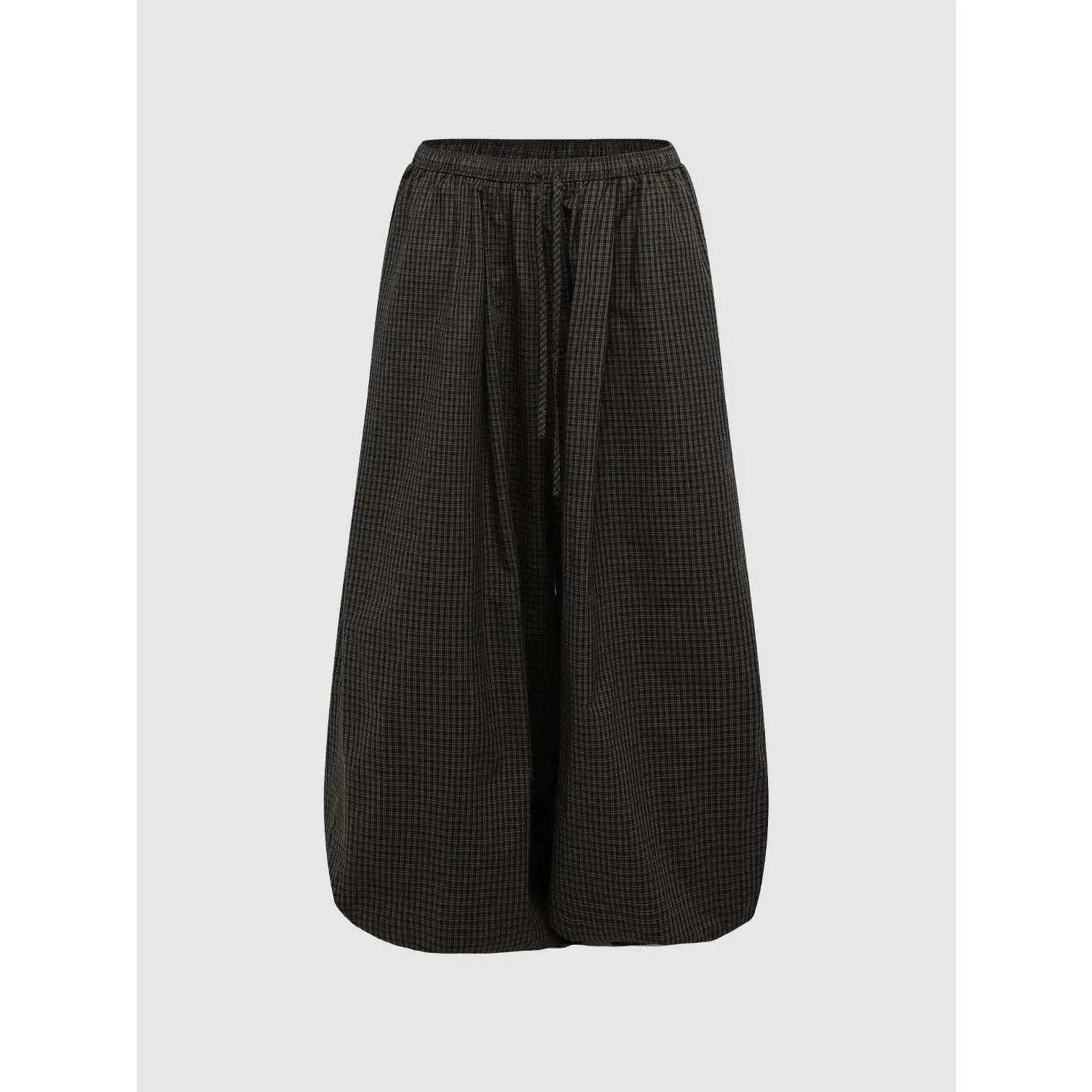 URBAN REVIVO Men's Casual Brown Checkered Pants, Relaxed Wide-Leg Fit in 100% Cotton with a Drawstring Waist and Refined Drape