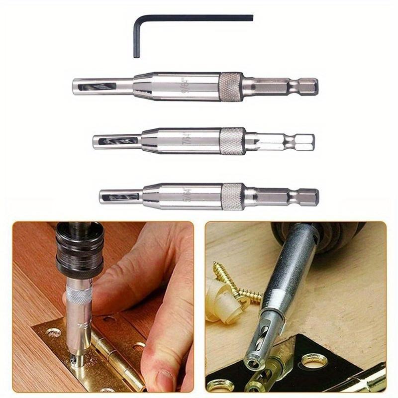 Self Centering Hinge Drill Bit Set, 4 Counts Door Window Cabinet Cupboard Hinge Drilling Holes Cutter, Woodworking Center Drill Bits