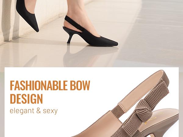 Athlefit Women's Slingback Kitten Heels Closed Pointed Toe Bowknot Pumps Dress Shoes for Work Wedding Dancing Party Footwear Girl