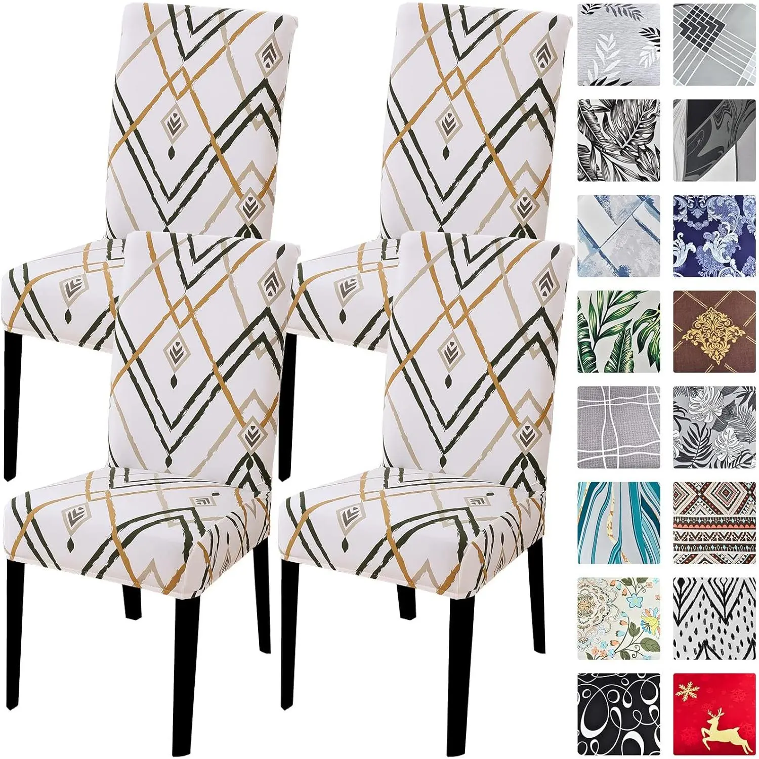 Dining Room Chair Covers Set of 4, Stretch Parsons Chair Slipcovers Removable Washable Spandex Printed Chair Seat Protector Cover for Hotel, Office,, Banquet, Wedding (Ivory)