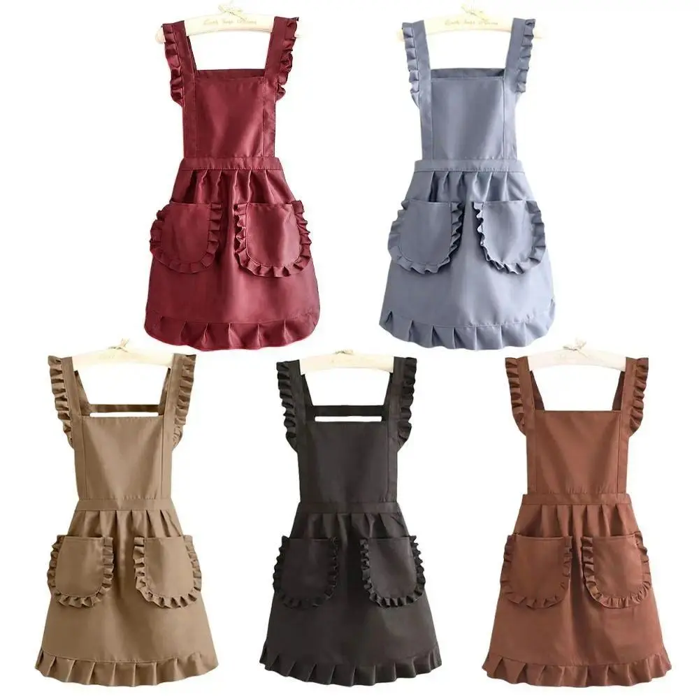 Durable Cotton Lace Aprons Waterproof Cross Back Cooking Aprons for Women Girl Large Pockets Art Painting Apron for Florist Shop
