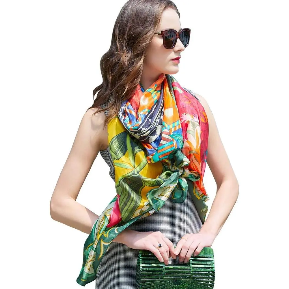 Women's 100% Mulberry Silk Pashmina Shawl and Wraps Extra Large Floral Scarf for Evening Dresses, Soft Oversized