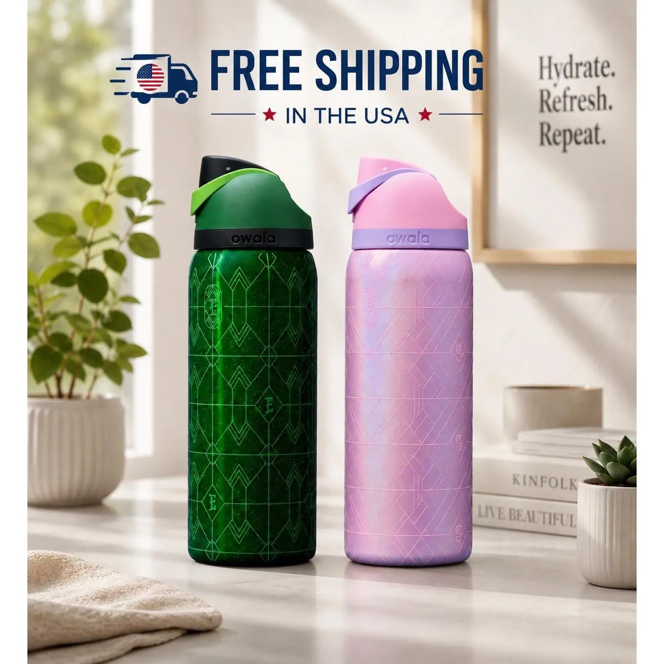 Owala Wicked Glinda Limited Edition 32oz FreeSip Water Bottle, Insulated Stainless Steel, BPA‑Free Straw Tumbler, Rare Collectible Wicked Movie Merch, Sports Travel Drink Bottle