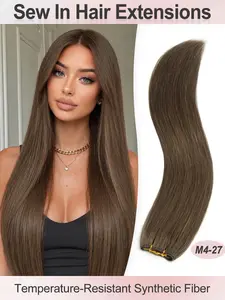 Sew In Double Weft Hair Extensions  26 Inch Weft Extensions Synthetic fiber material Color #2 Natural Black Double Weft Full Head Straight Hair Weaves 50 Grams Hair Weft Bundles Straight Hair Straight Synthetic Hairpieces