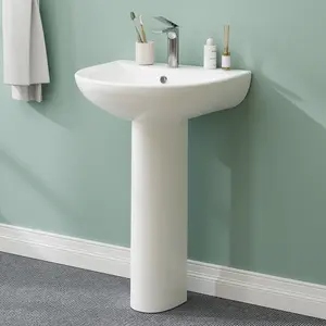 Bathroom Pedestal Sink,Pedestal Sink with Overflow Ceramic Single Hole Faucet Mount White Porcelain Bathroom Sink for Vanity,20x16x31 inch  ﻿