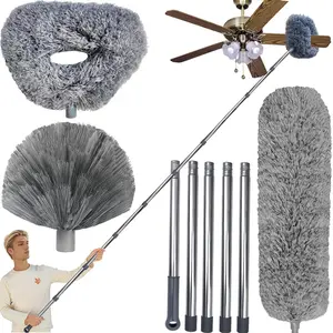 20+ Ft High Reach Microfiber Feather Duster Kit with 3-14ft Spliceable Pole, Cleaning Tool for Ceiling Fan Cobweb Corner Spider Web High Ceiling Blinds Furniture