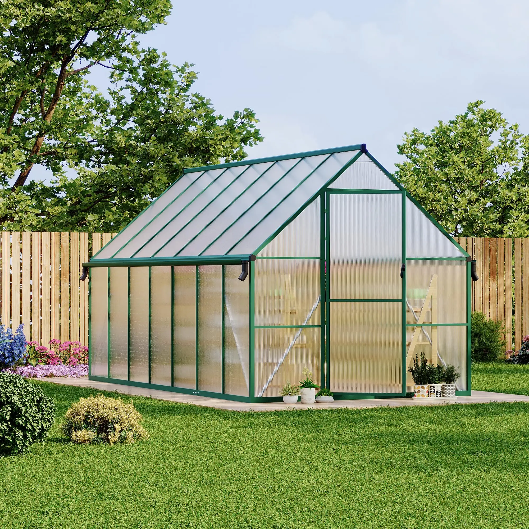Heavy Duty 8x14 FT Walk-In Polycarbonate Greenhouse – Sturdy Aluminum Frame – Adjustable Roof Vent & Lockable Door – All-Season Gardening – Outdoor Use
