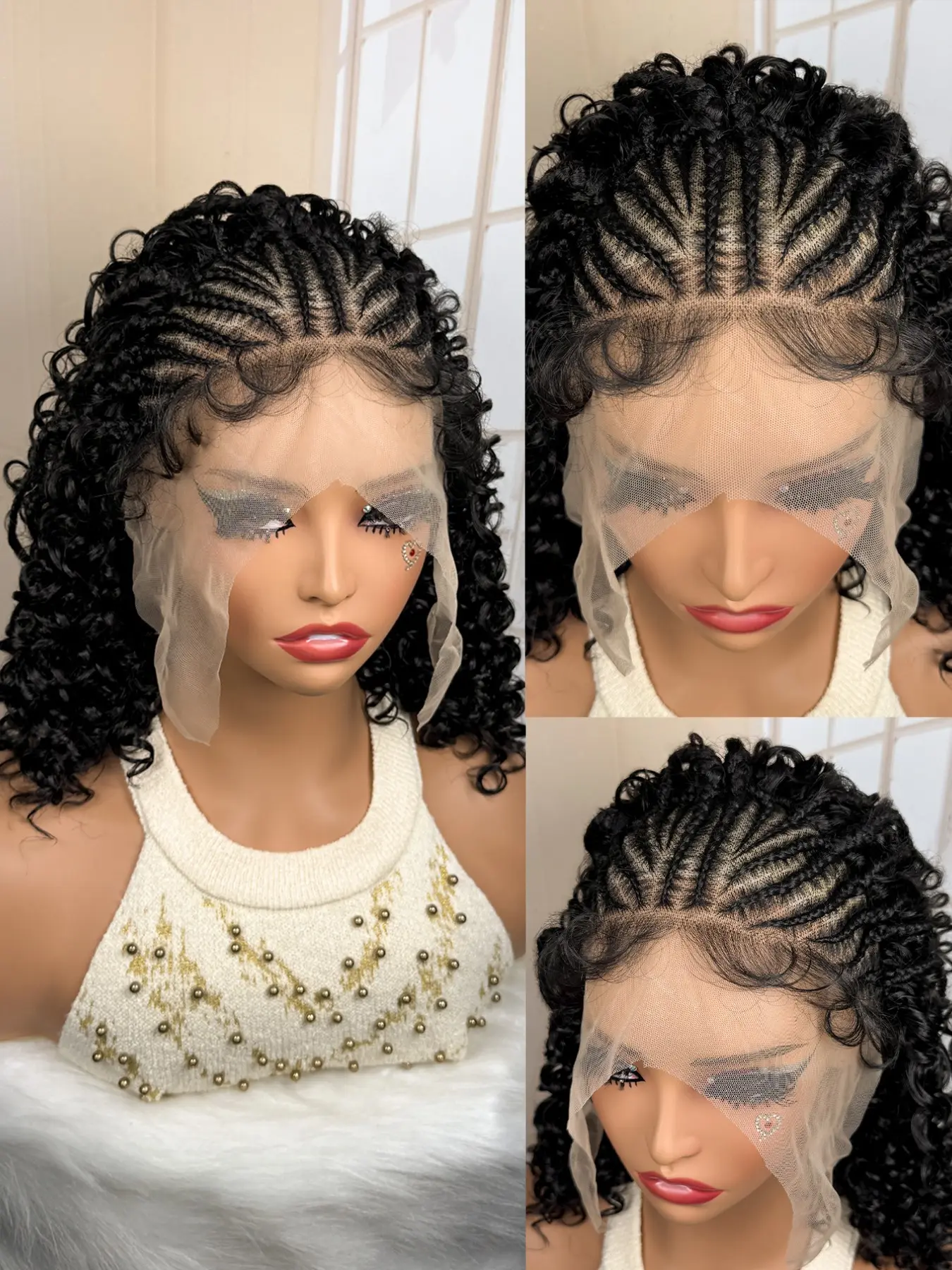 16-Inch Curly Lace Front Braiding Wig for Women, Natural Curl Synthetic Hair, Pre-Trimmed 13x6 Lace, Heat Resistant Fiber, Daily Wear, Braided Wig