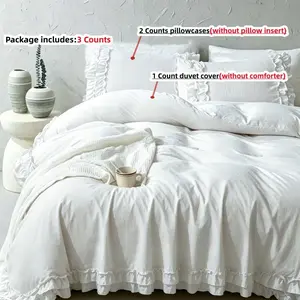 3pcs Princess Style Ruffle Bedding Set, 1 Duvet Cover + 2 Pillowcases, without comforter and pillow insert,Single Twin Double Queen Size, All Seasons