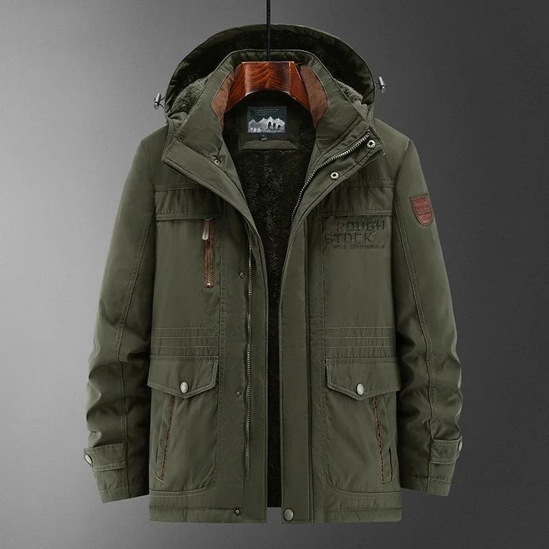 New Winter Men's Jacket High-Quality Thick Wool Cold-Proof Detachable Hooded Parka Casual Skiing Hunting Windproof Warm Coat