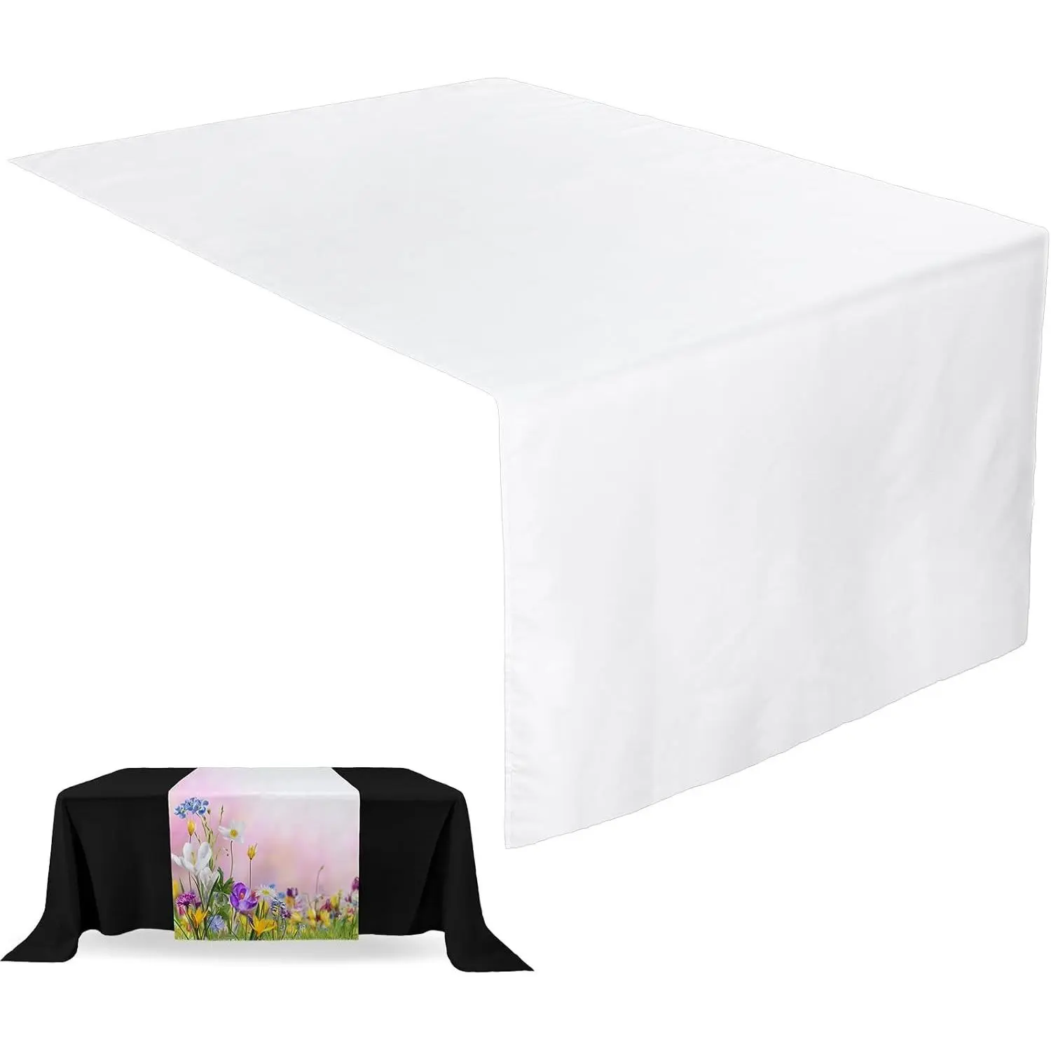 1 Pcs White Sublimation Table Runners Blanks 36 x 72 Inch Polyester White Table Banner Heat Transfer Waterproof Tablecloth Runner for Birthday Wedding Party Baby Shower, Machine WashableGift.