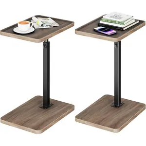 C Shaped End Table Adjustable Height Set of 2,360? Swivel Sofa Table Tray,Couch Tables That Slide Under,C Shaped Side Table for Sofa Living Room,Bedroom,Snack Table (Rustic Brown)