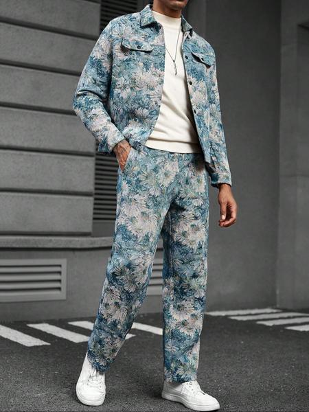 Men's Jacquard Shirt Pants Set, Spring Summer Family Gathering, Casual Daily Wear, Comfortable Fabric, Stylish Design Men's Jacquard Shirt Pants Set, Spring Summer Family Gathering, Casual Daily Wear, Comfortable Fabric, Stylish Design