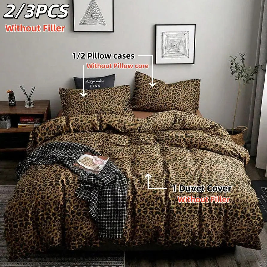 Leopard Print Bedding Set, 2/3 Counts/set Including 1 Count Duvet Cover & 1/2 Counts Pillowcase without Filler, Soft Comfortable Bedding Set for Home