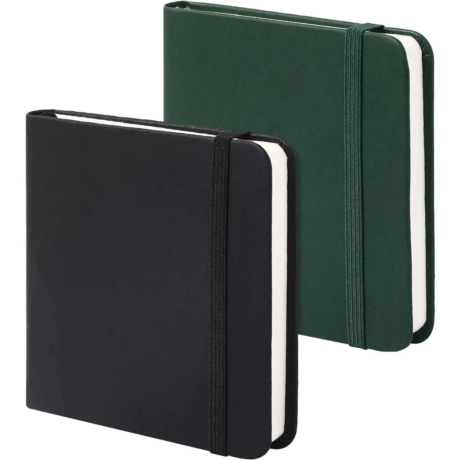 2-Pack PU Leather Hardcover Mini Notebooks, 4x4 Inches 100GSM Blank Unlined Pages, Modern Pocket Travel Journal with Elastic Closure, 400 Pages Total Memo Sketchbook Writing Diary, Sketching