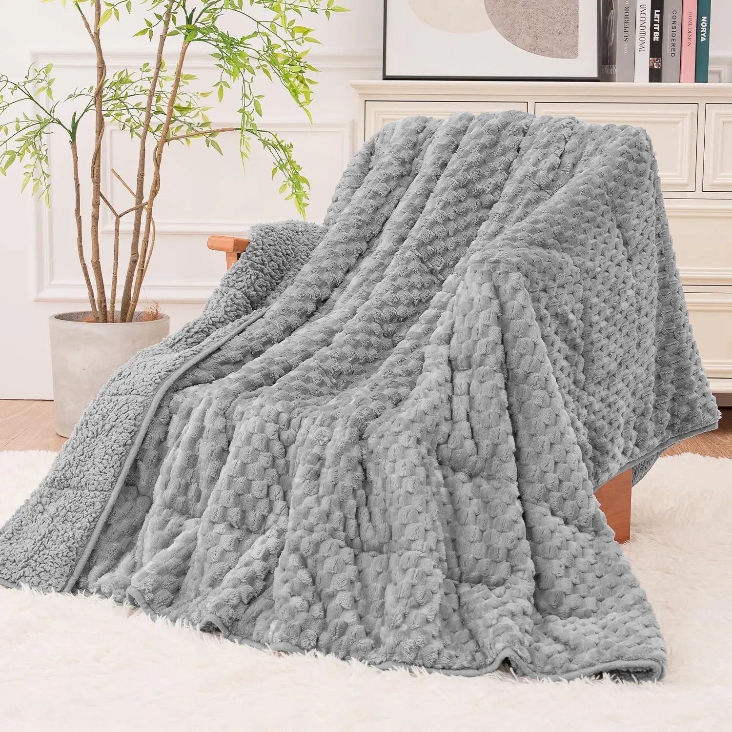 Fleece Sherpa Weighted Blanket for Adults, Ultra Soft Fuzzy, 60"x80" 15lbs Soothing Weighted Comfort for Calming, 3D Imitation Turtle Shell Luxury Heavy Throw, Reliable 7-Layer Design for Even Weight