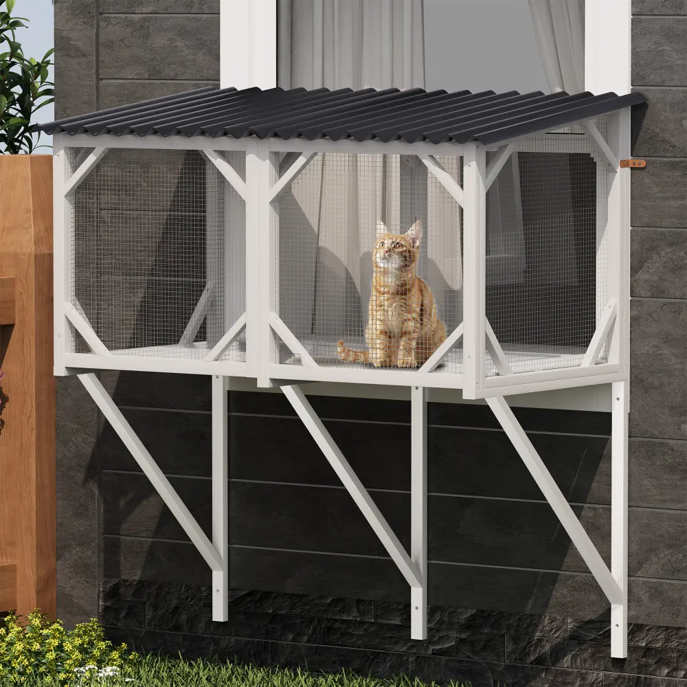 43.3 in Cat Window Box - All Weather Outdoor Perch Catio Enclosure, Indoor Window Perch for Large Cats, Furniture Shelf for Sunbathing & Napping