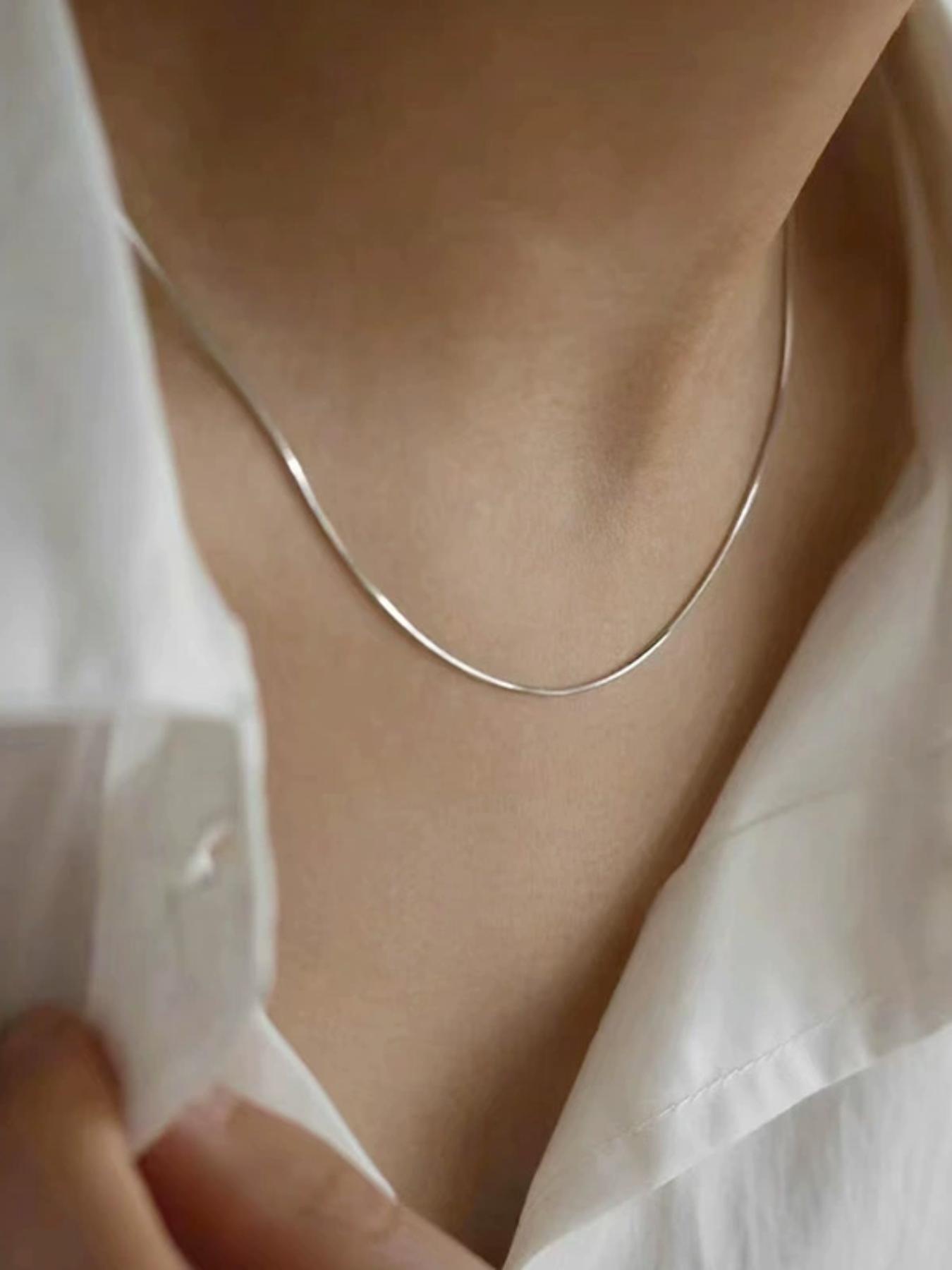 S925 Sterling Silver Chain Necklace, Fashion Jewelry for Party, Daily Clothing Decor, Trendy All-match & Exquisite Jewelry for Birthday Gift, Minimalist Chain Necklace