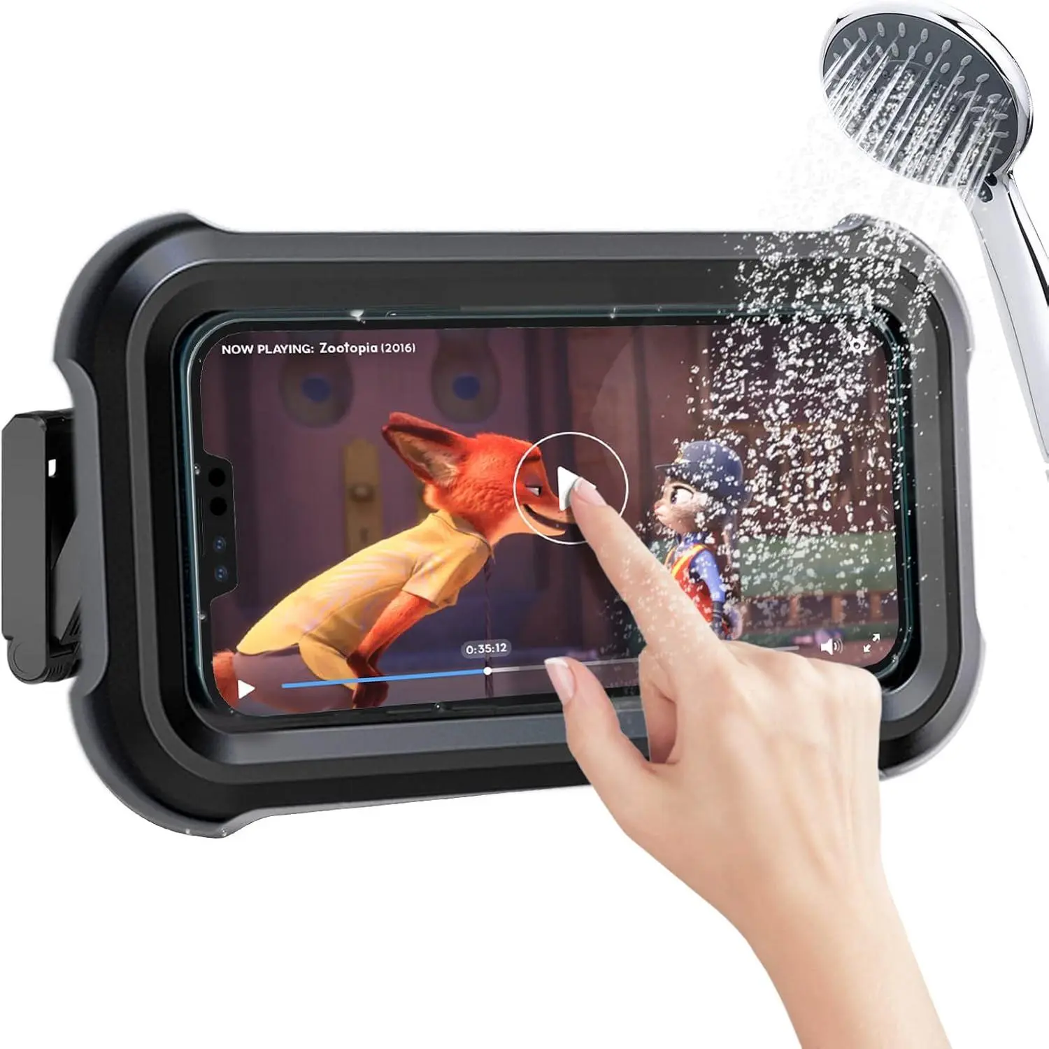 Upgraded 480° Rotating Shower Phone Holder  Case with  Screen,OOLYICO Shower Accessories Guardian Buddy Phone Holder Wall Mount Shelf in Bathroom Bathtub for 4" - 7" Cell Phone -Black