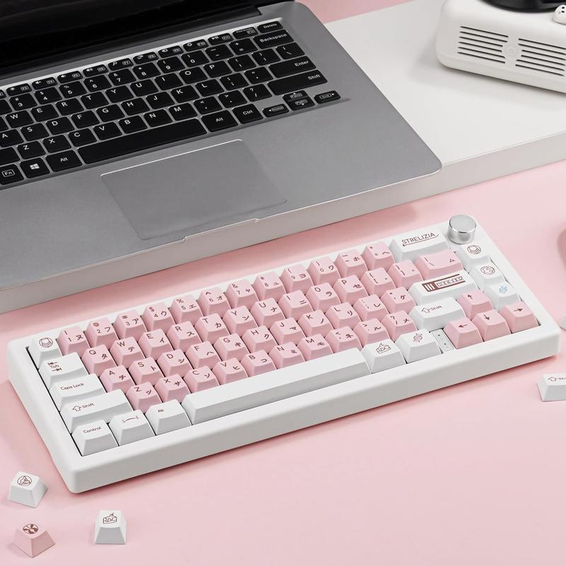White and Pink Japanese PBT Keycaps - Cherry Profile, Dye Sublimation, Minimalist Custom Key Caps for Cherry MX Gateron Switches Mechanical Gaming Keyboard, 130 Keys