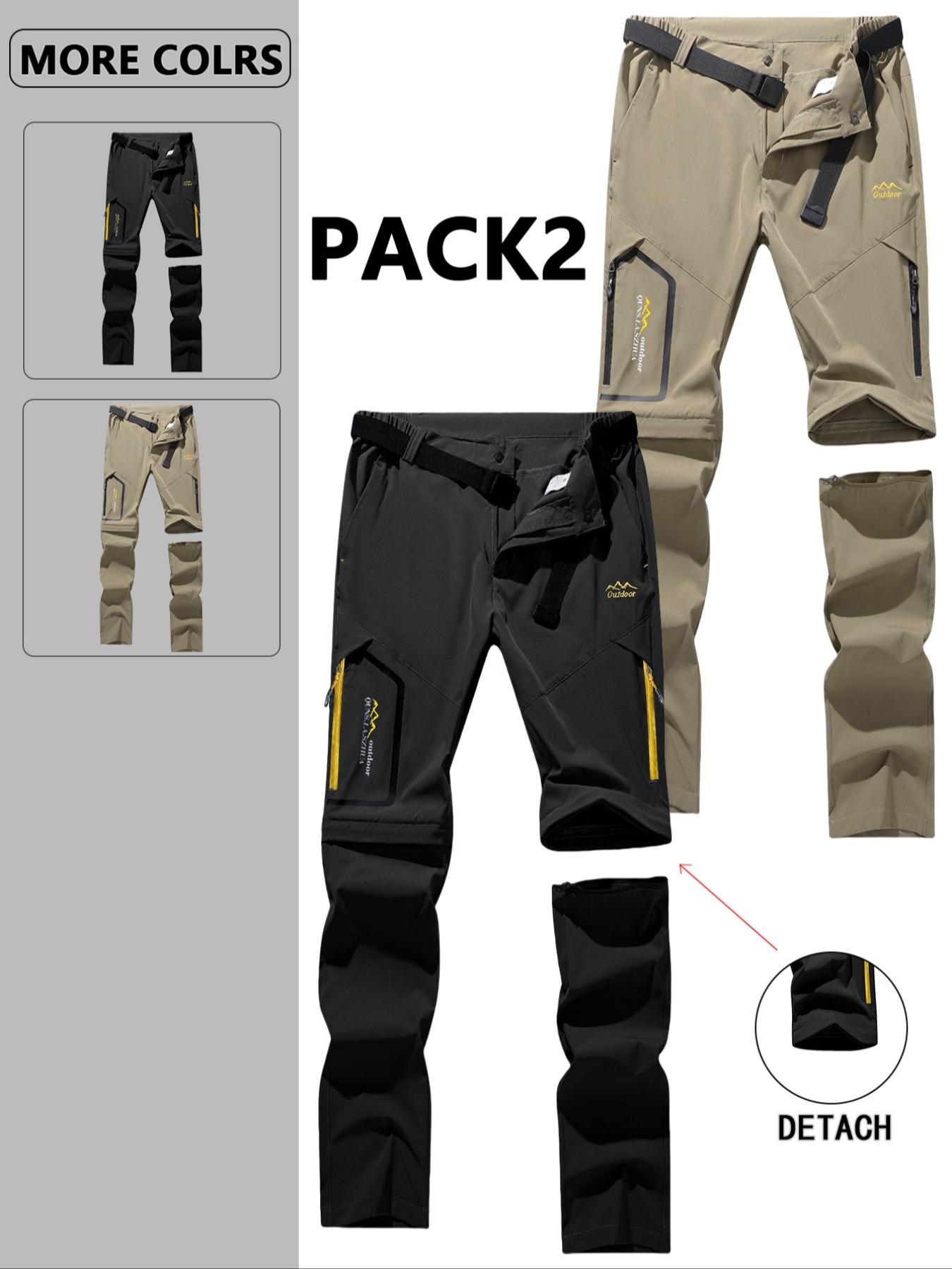 Men's Zipper Design Pocket Waterproof & Windproof Outdoor Pants, Regular Fit Casual Detachable Leg Comfy Trousers for Outdoor Activities, Men's Bottoms for All Seasons