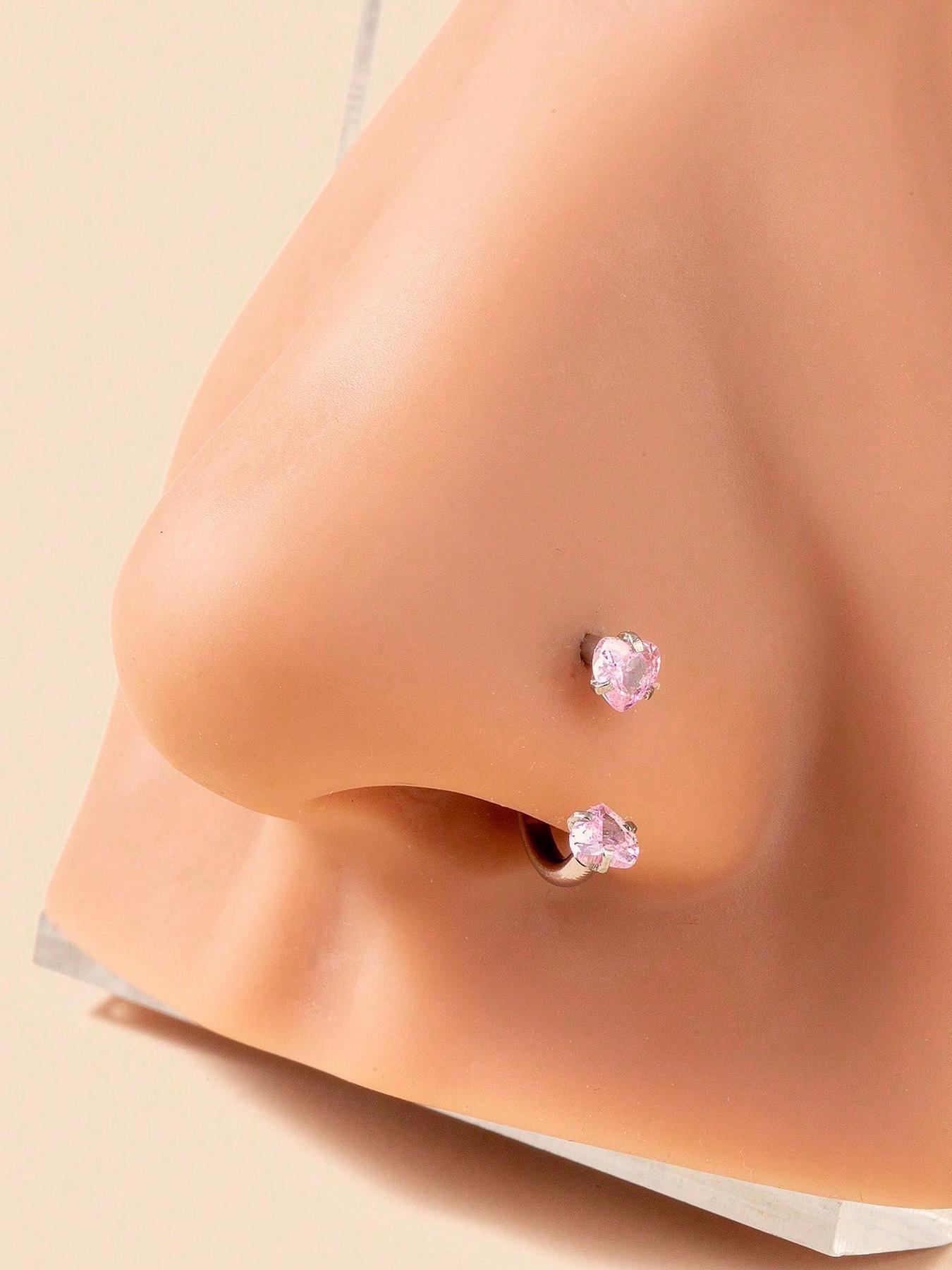 Heart Shaped Rhinestone Decor Nose Ring, Stainless Steel Nose Ring, Fashionable Body Jewelry for Women & Girls, Trendy All-match & Exquisite Jewelry for Birthday Gift, Nose Piercing Jewelry