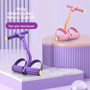 Pedal Puller with 10-Tube Elastic Rope - Home Yoga Leg Trainer, Whole Body Stretching Tool, Portable Crunch & Waist Support Aid for Fitness Ab Training