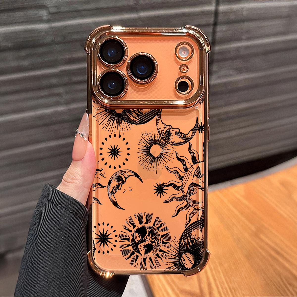Celestial Whimsy Pattern Phone Case , Electroplated Cover with Airbag Shockproof Soft TPU Cover for iPhone X 11 12 13 14 15 16 17 Pro Max Plus Air