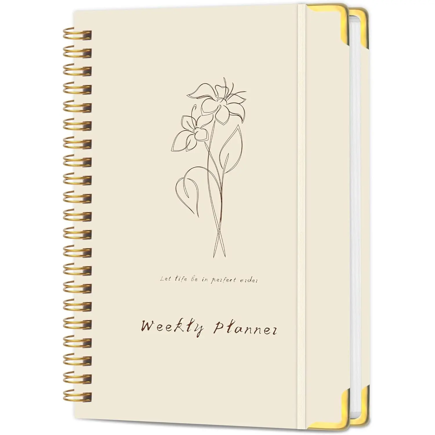 Undated A5 Spiral-Bound Weekly Planner Notebook - 5.8"x8" Paperboard Organizer with Goal Tracking, Task Management for Work, School, Paper Pages, Task Planning