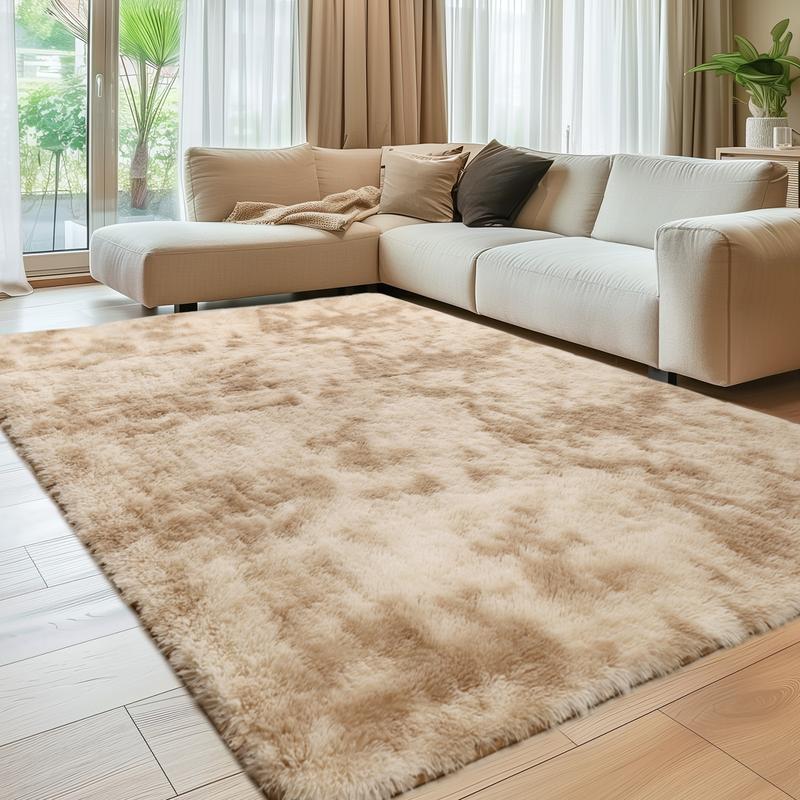 Large Size Shaggy Rugs, Big Plush Area Rug, Non-slip Soft Fluffy Carpet Mats for Livingroom Bedroom Nursery Home Decor Tie-dye Khaki