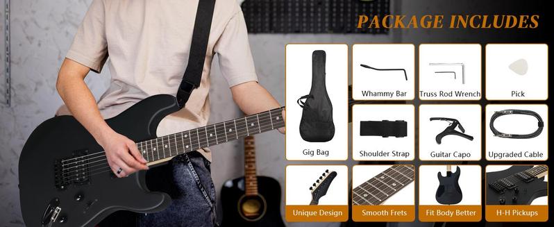 Ktaxon 39 Inch Electric Guitar, Full Size Solid Body H-H / H-S-S Pickups 6 Strings Beginner Guitar Kit With AMP, Upgrade Cable & Guitar Capo, Tremolo Arm, Gig Bag & Strap (Matte Back)