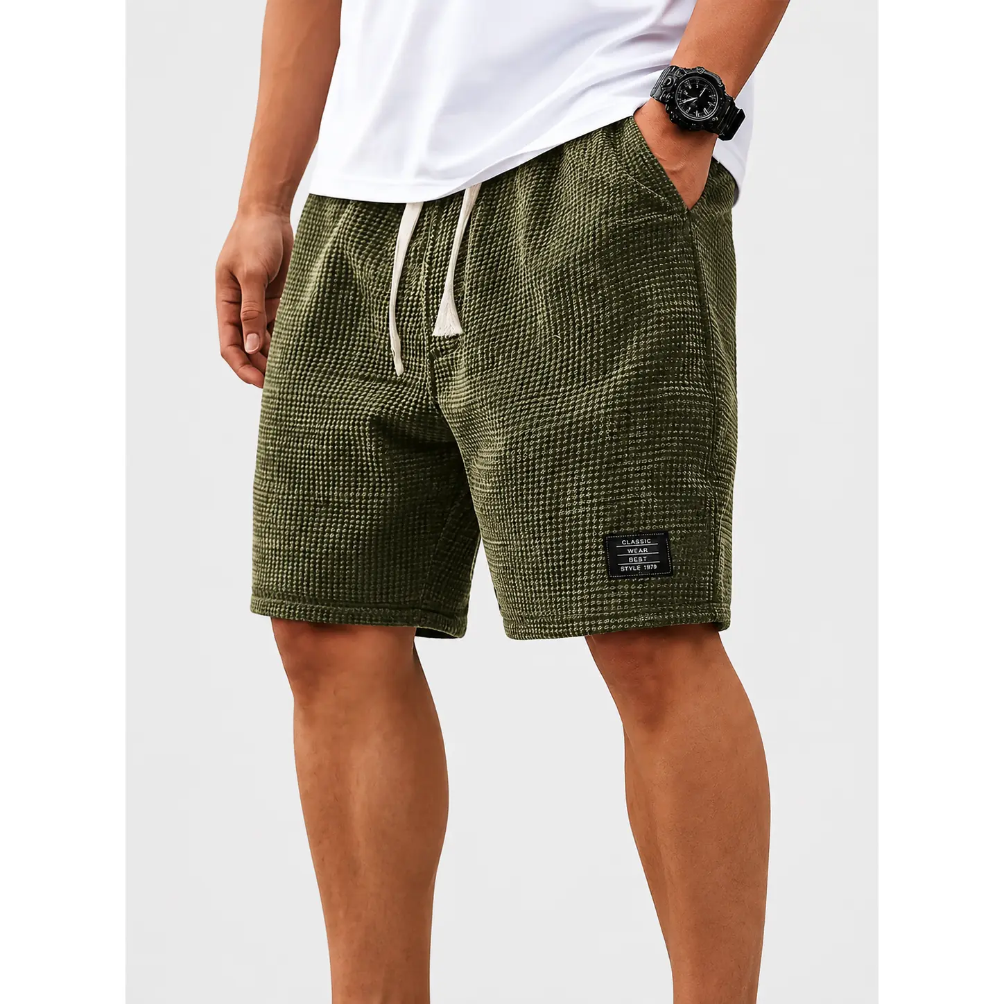 1/3 PACK Casual Waffle Knit Sweat Shorts for Men, Relaxed Fit Bottoms with Elastic Waist, Adjustable Drawstring and Side Pockets