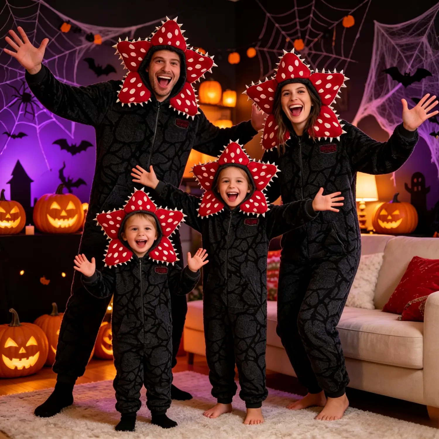 Cute Family Onesie Fleece Fabric Cosplay Costume Pajamas Kids Adults Hooded Jumpsuit Halloween Christmas New Year Sleepwear for Boys and Gilrs Upside Pjs