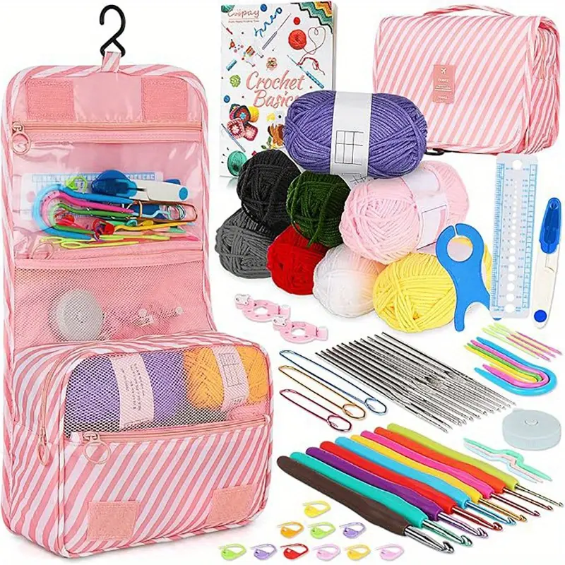 Hanging Beginner Crochet Hook Kit, Colorful TPR Soft Grip Crochet Needles, Complete DIY Yarn Knitting Weaving Set, Household Fabric Hand Knitting Craft Supplies for Sweater Crochet Making