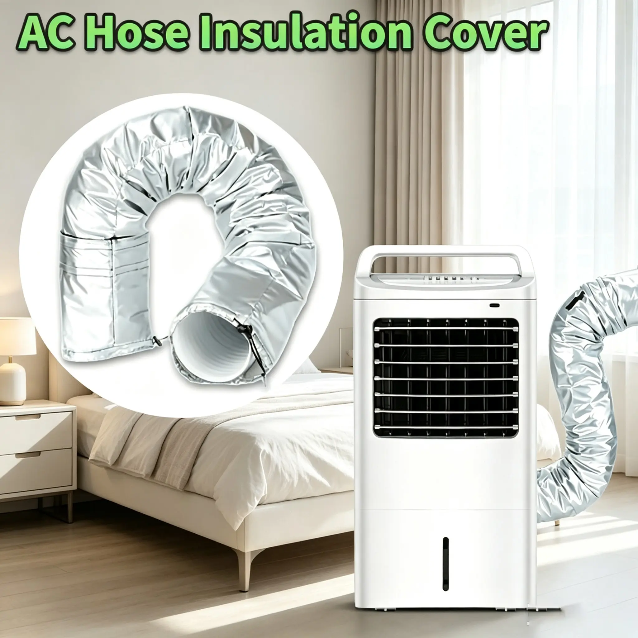 Portable Air Conditioner Exhaust Hose Insulation Cover with Aluminum Foil Heat Insulation Duct Sleeve for Thermal Protection and Anti-Condensation, Indoor Home Use