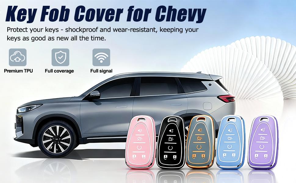 Key Fob Cover for Chevy - Premium Soft TPU Shell Full Protection Case with Keychain, Fits Equinox Malibu Traverse Cruze Blazer Camaro Trailblazer Spark Sonic Volt Bolt Trax, Purple 5-Button