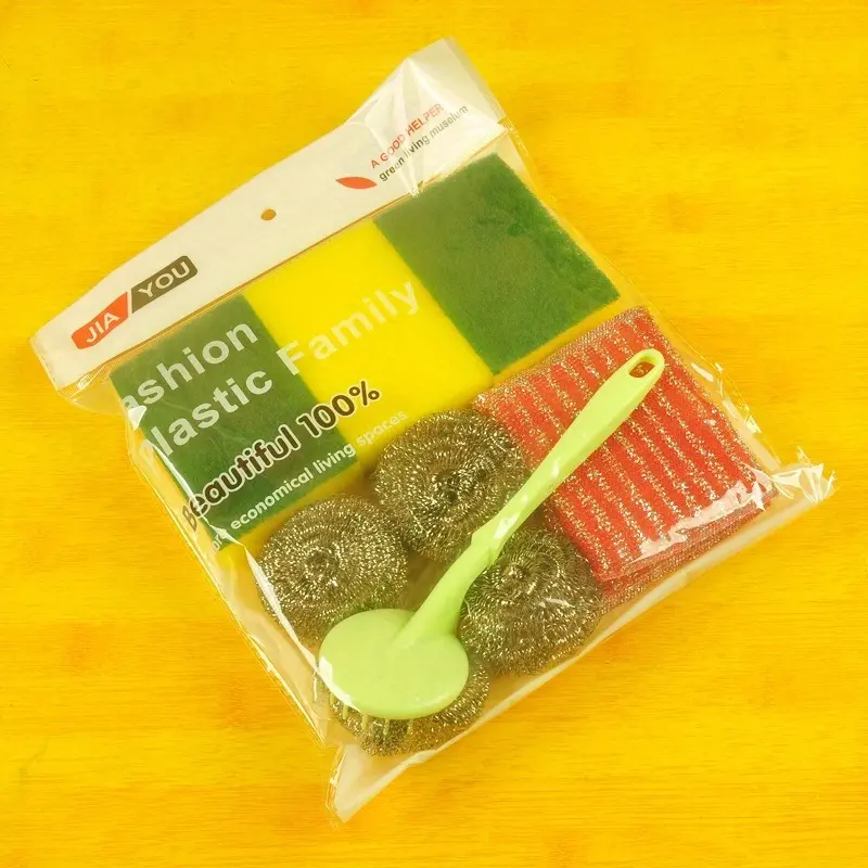 Premium All-in-One Complete Kitchen Dishwashing Cleaning Tool Set Dish Scrubber: One Standard Pack Equipped with Steel Wool Ball, Scouring Pad, Sponge Brush, Pot Cleaner and Thick Washing Towel, Scrubber and Sponges