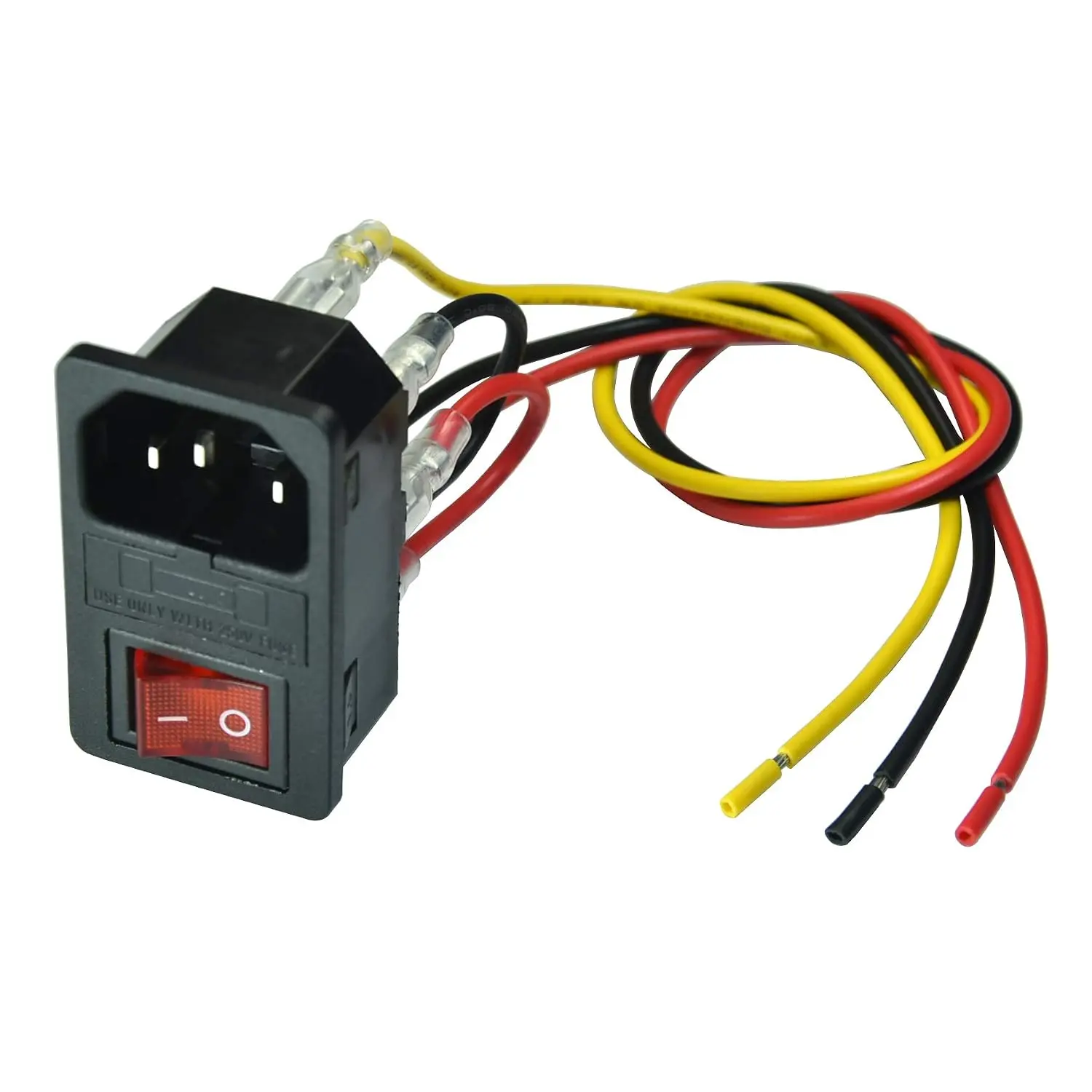 10A 125V Rocker  Power Socket Inlet Module Plug, 2 Pack | IEC320 C14 3 Pin, 10A Fuse Included, 5 count 16AWG Wiring, Power Inlet Module