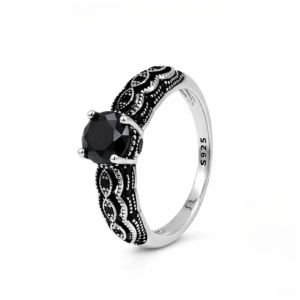 Vintage Black Synthetic Obsidian Ring with Filigree Design for Men and Women Everyday Wear, Energy Crystal Ring Perfect for Birthday Party Statement Gift/Unique Ring/Daily Armor Ring