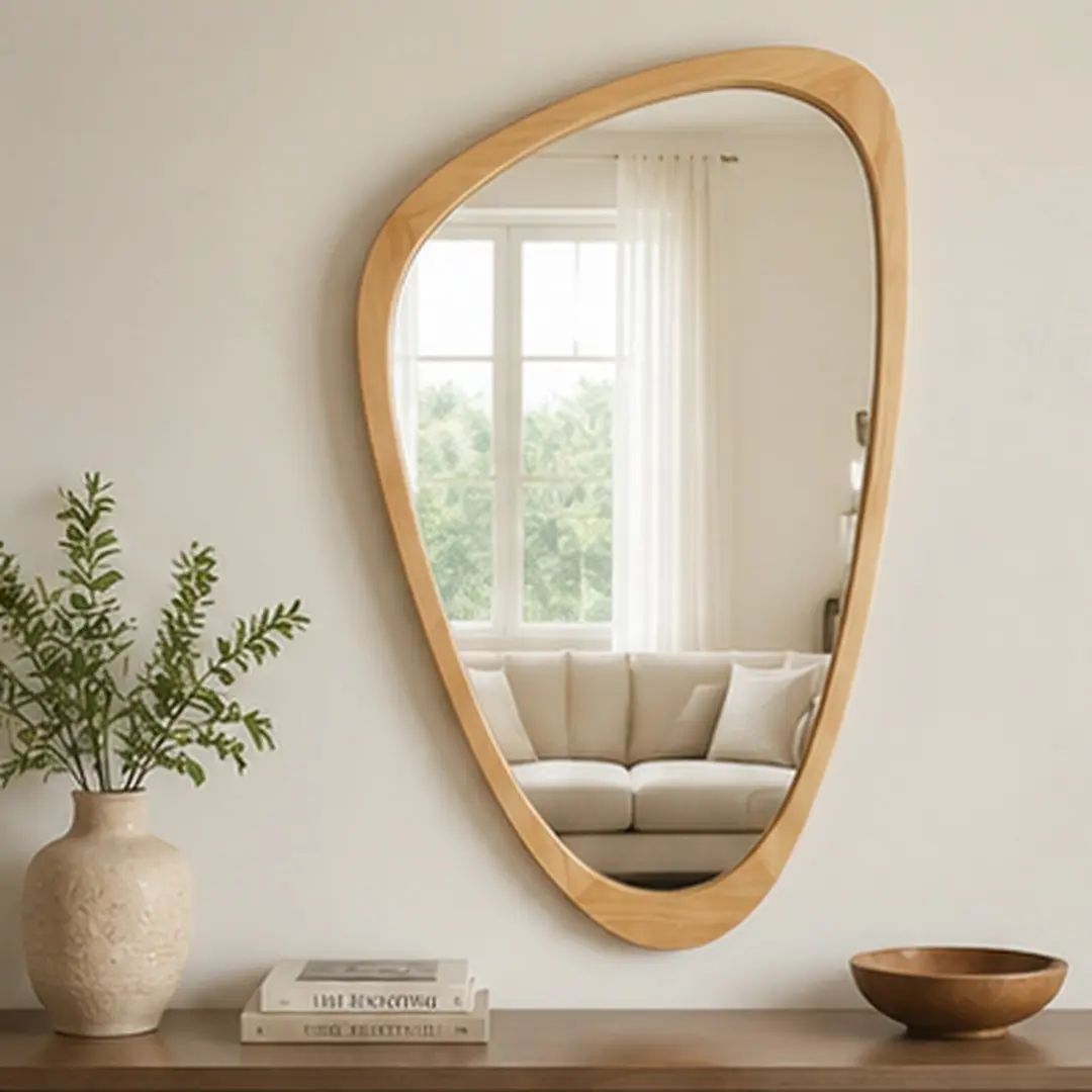 ARCH 20x30 Inch Oak Solid Wood Irregular Wall Mirror, Art Deco French Country Decorative Hanging Mirror with Tempered Glass, Distortion-Free Vanity Mirror for Bathroom Bedroom Living Room Entryway, 1.18" Depth, Easy Install D-Ring Hangers